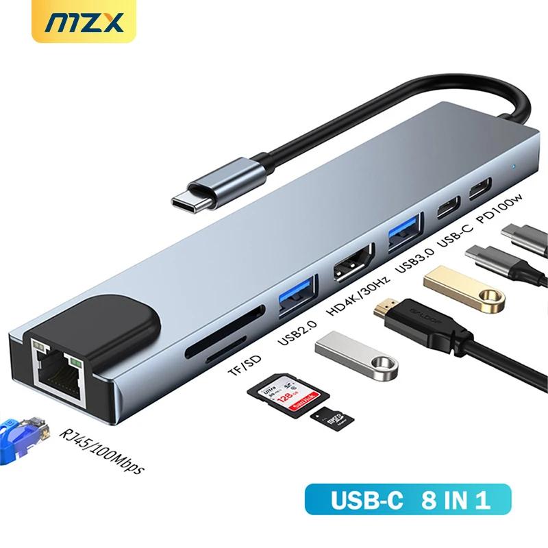MZX USB C  ŷ ̼, ƺ Ʈ , 4K HDMI ȣȯ RJ45 ī  , 3 0 C Ÿ A  ġ, 8  1